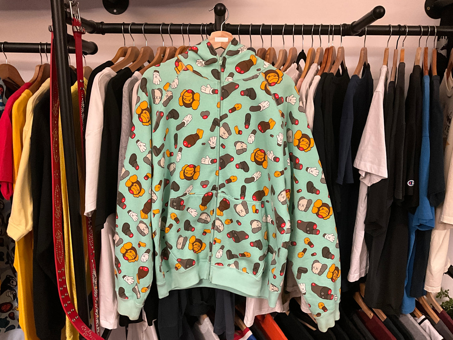 A Bathing Ape x KAWS 2005 Dissected Slaughter Full Zip Hoodie Mint Green Size M
