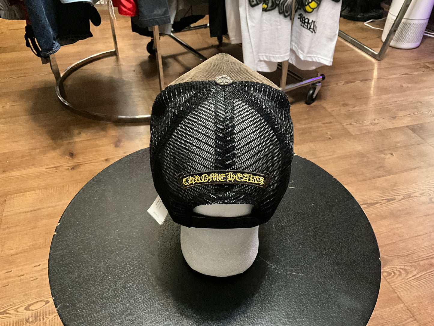 Chrome Hearts Hollywood Corduroy Trucker Hat Black Gold Gothic CH Patch