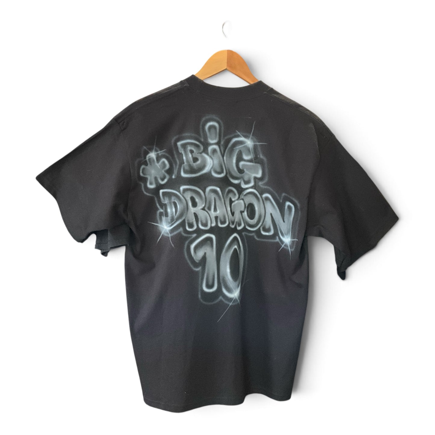 Big Skull Custom Airbrushed Pro Club Heavy Weight T-Shirt Big Dragon Graphic Black Size L