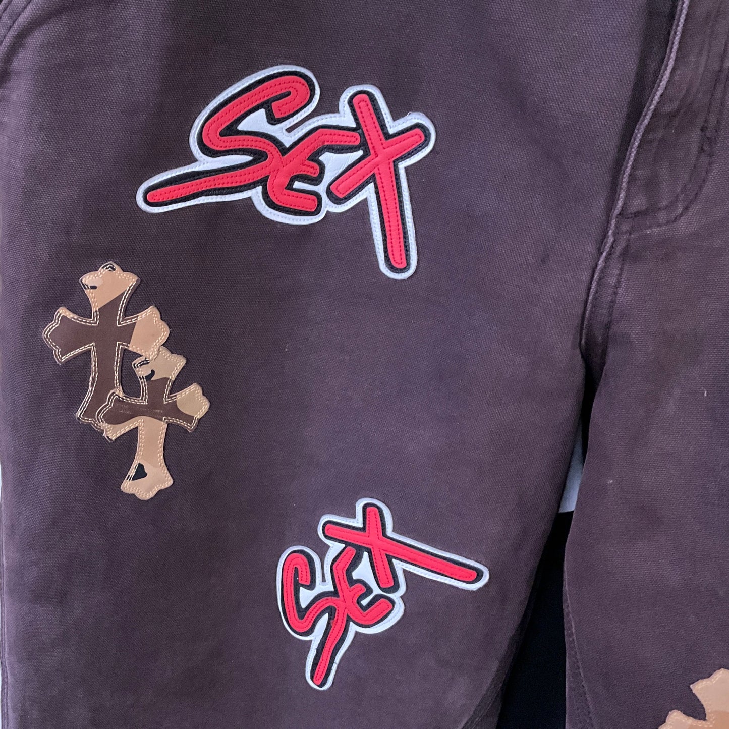 Chrome Hearts Matty Boy Sex Records Carpenter Pants Dark Brown Leather Cross Patch Graphic Pants Size 34x33