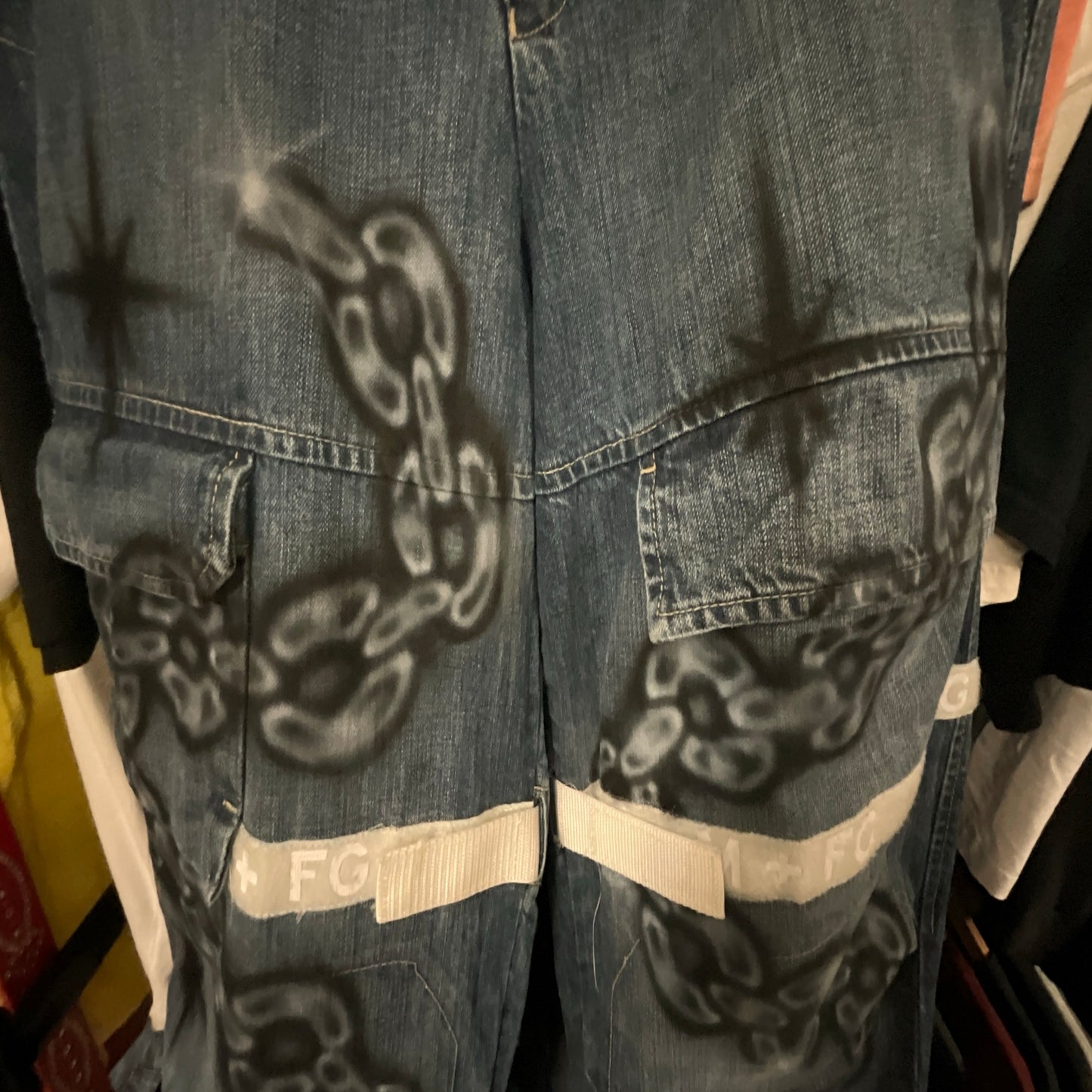 Marithé + François Girbaud Cargo Pants Big Skull Custom Airbrush Chains Stars Custom Art 34x33