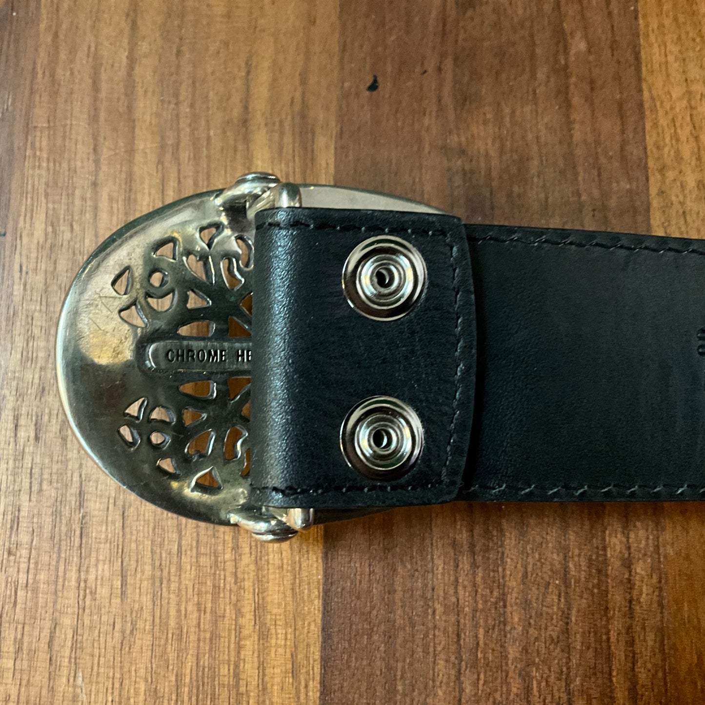 Chrome Hearts Oval Cross Belt Black Leather Sterling Silver Buckle Designer Luxury Belt