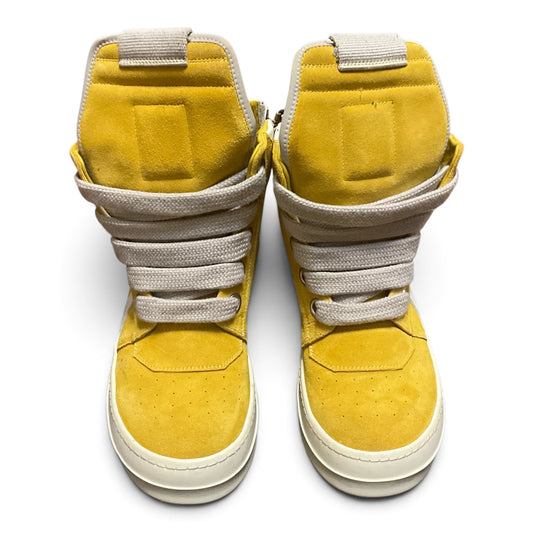 Rick Owens Jumbo Lace Geobasket Lemon Yellow Suede High-Top Sneakers Size 10