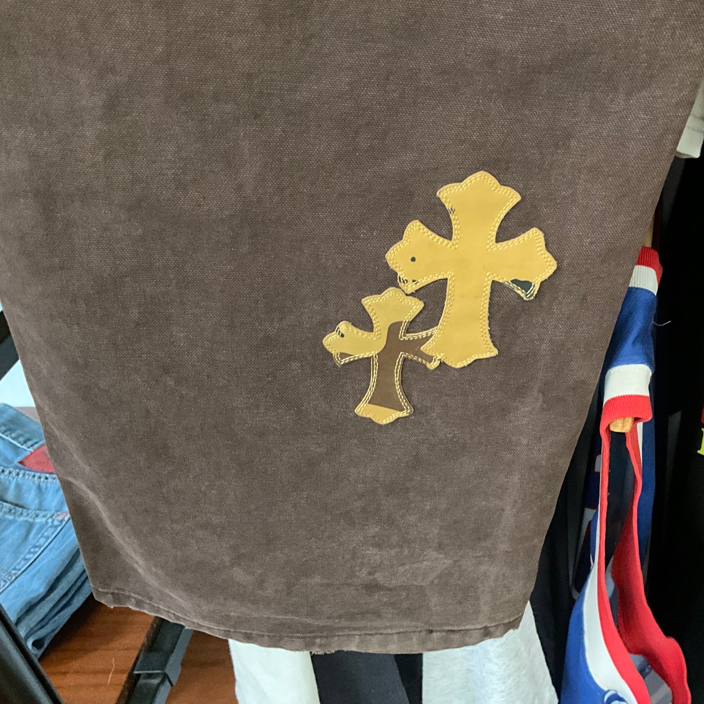 Chrome Hearts Matty Boy Sex Records Carpenter Pants Dark Brown Leather Cross Patch Graphic Pants Size 34x33