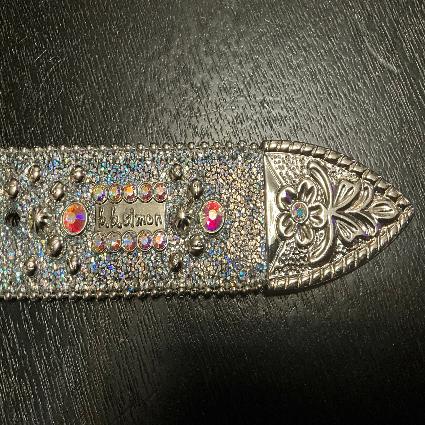 B.B. Simon Trojan Iridescent Silver Swarovski Crystal Scales Belt Size 32 Luxury Designer Belt