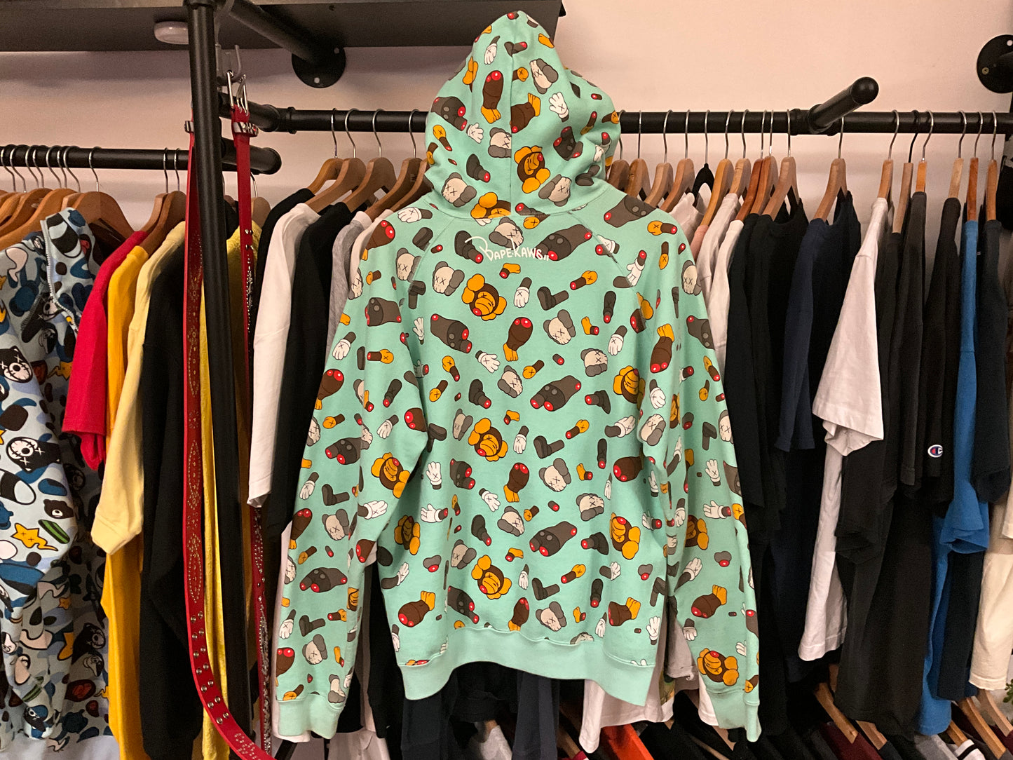 A Bathing Ape x KAWS 2005 Dissected Slaughter Full Zip Hoodie Mint Green Size M
