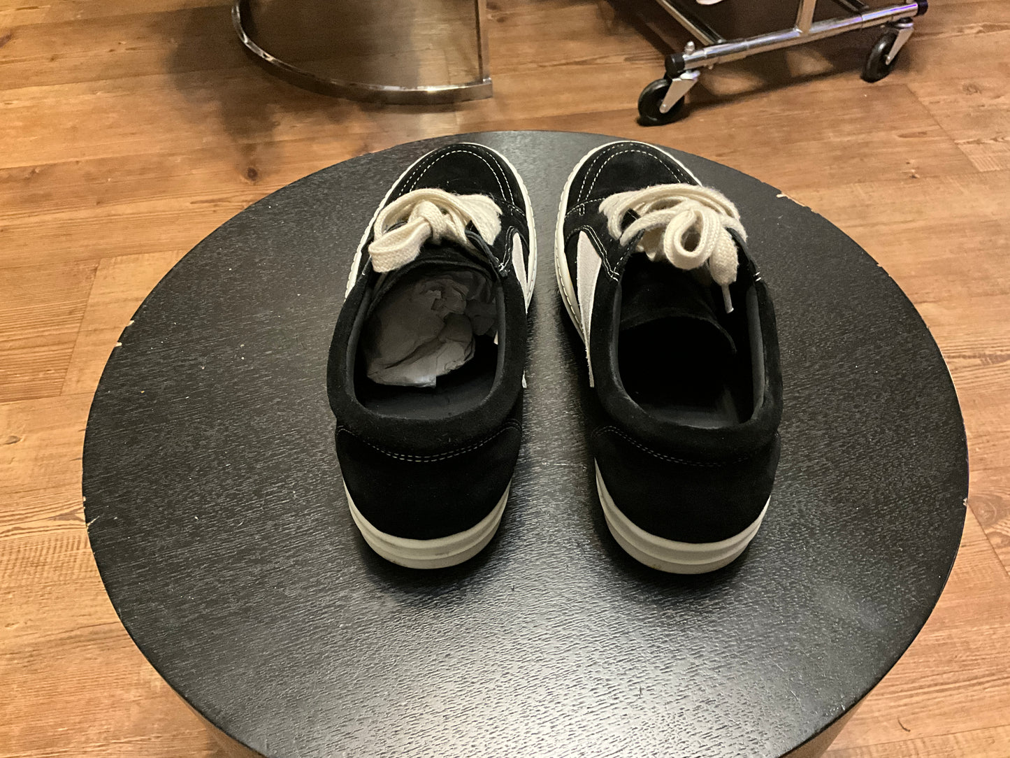 Rick Owens Vintage Low Sneaks Black Milk Suede Oversized Lace Designer Sneakers - 10.5”
