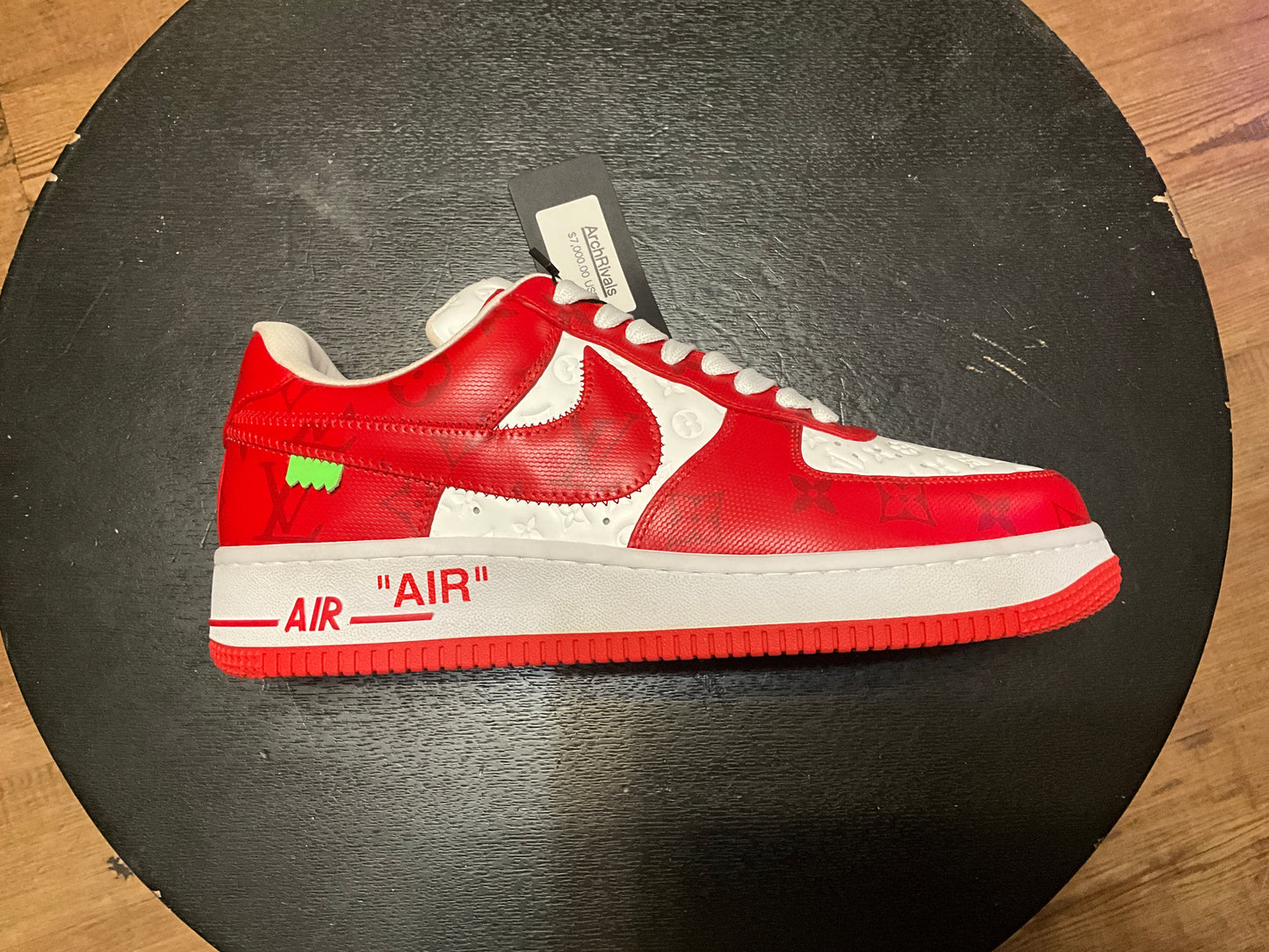 Louis Vuitton x Nike Air Force 1 Low White Comet Red 9” by Virgil Abloh Monogram Leather Sneakers