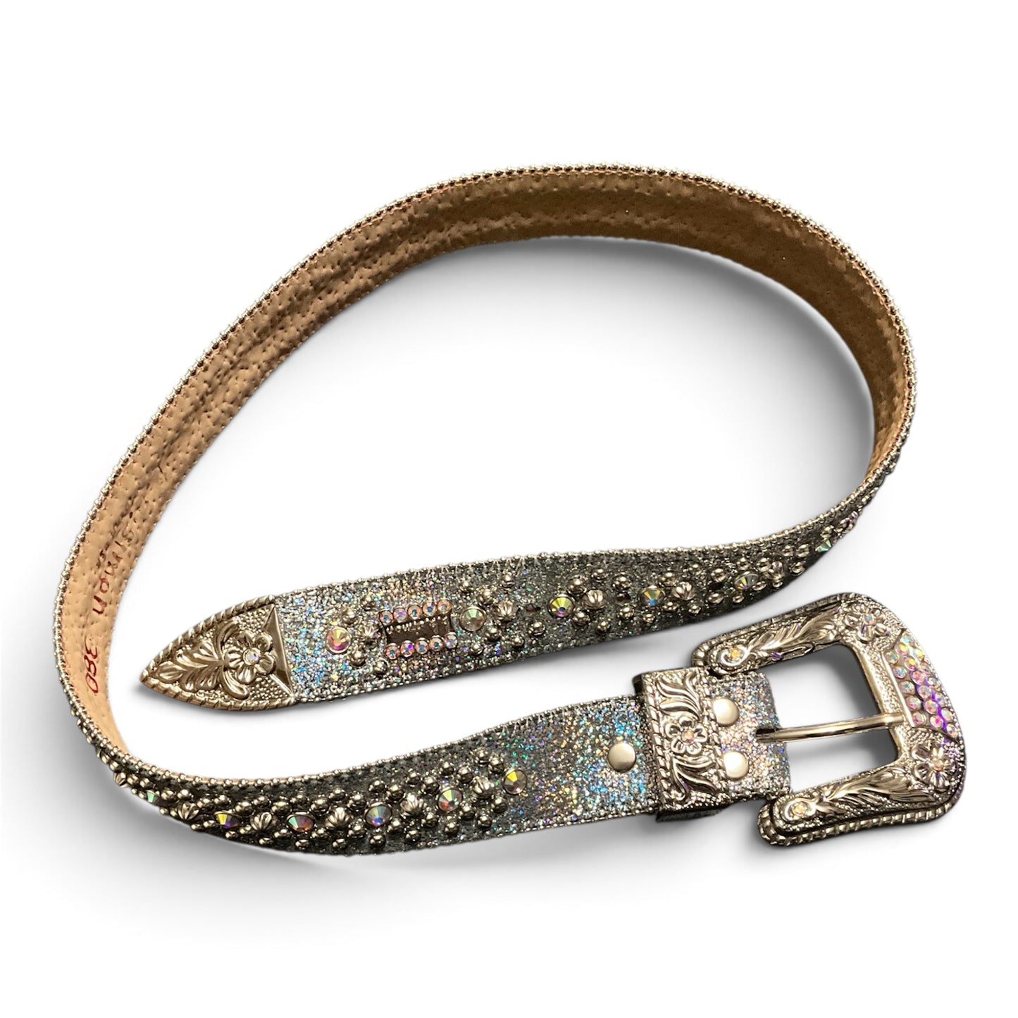 B.B. Simon Trojan Iridescent Silver Swarovski Crystal Scales Belt Size 32 Luxury Designer Belt