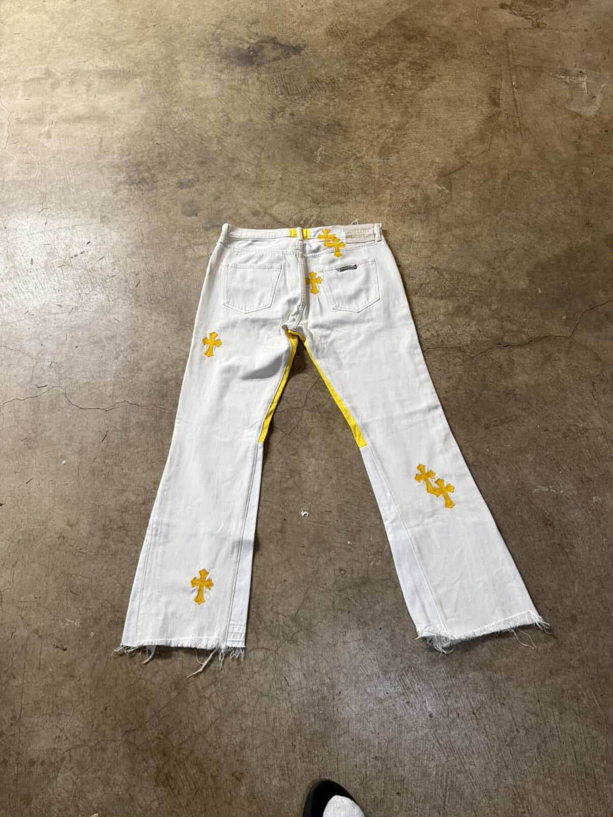 Chrome Hearts Levis White and Yellow Cross Patch Jeans