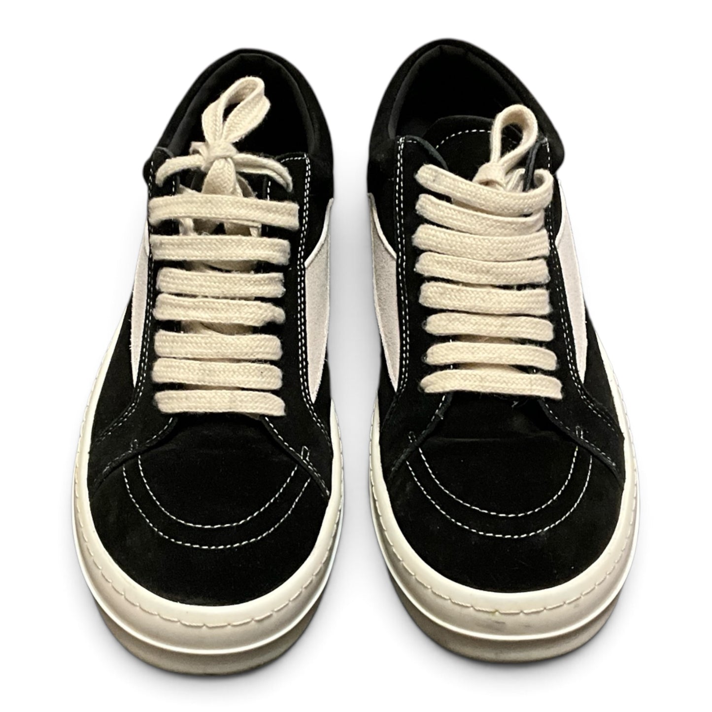 Rick Owens Vintage Low Sneaks Black Milk Suede Oversized Lace Designer Sneakers - 10.5”