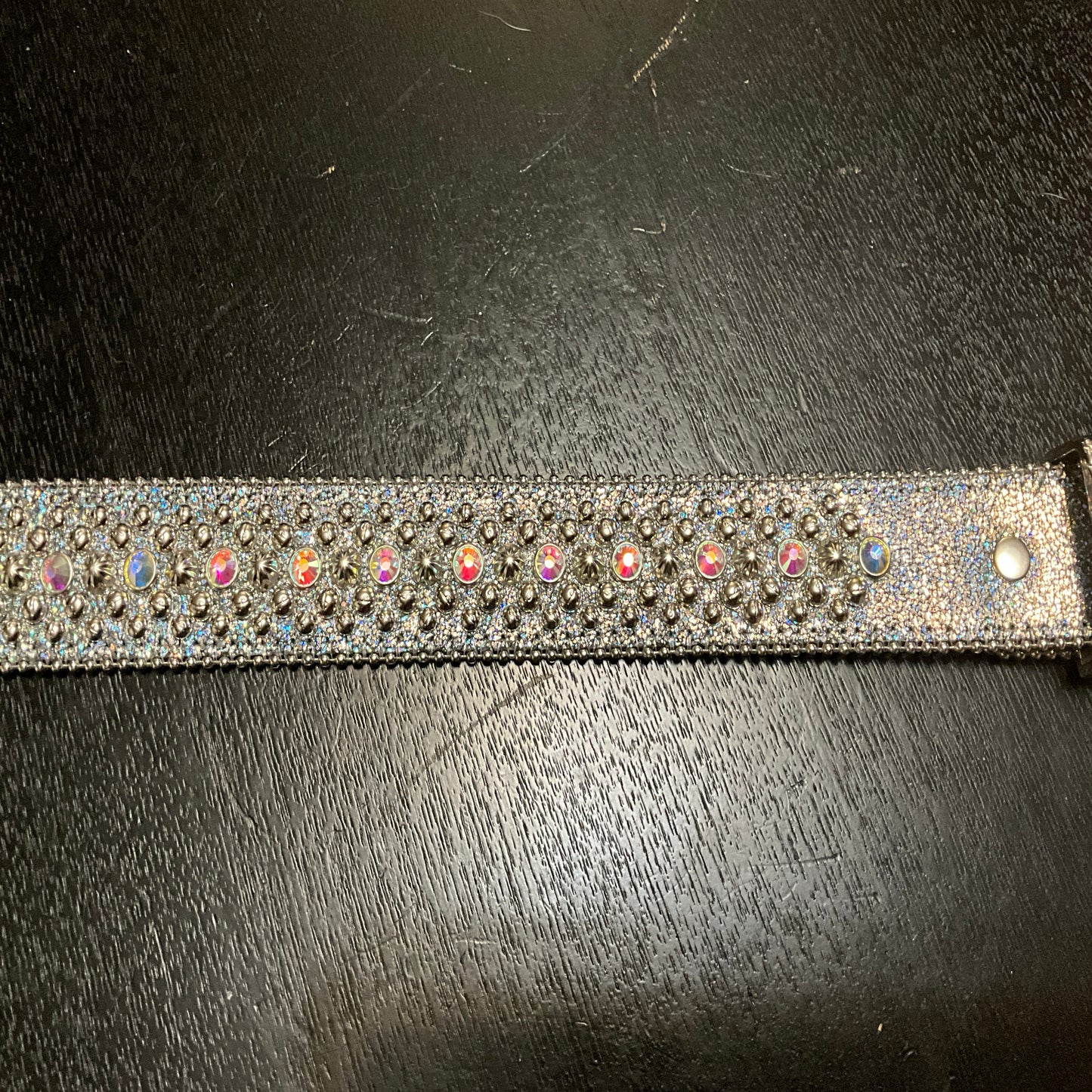 B.B. Simon Trojan Iridescent Silver Swarovski Crystal Scales Belt Size 32 Luxury Designer Belt
