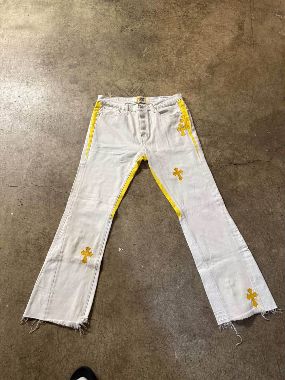 Chrome Hearts Levis White and Yellow Cross Patch Jeans