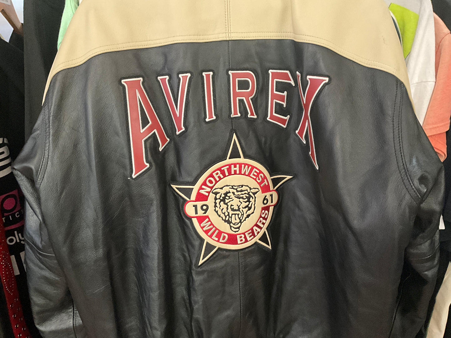 Avirex Northwest Wild Bears Leather Varsity Jacket Vintage 2XL