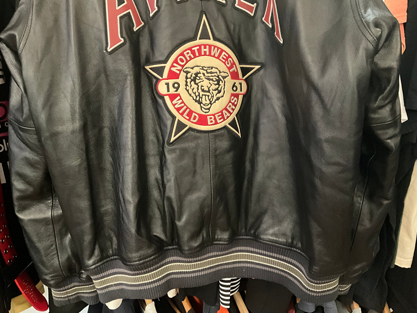 Avirex Northwest Wild Bears Leather Varsity Jacket Vintage 2XL