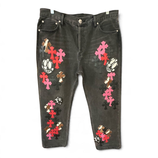 Chrome Hearts Multi Patch Fleur Knee Dark Denim Jeans - 39x35