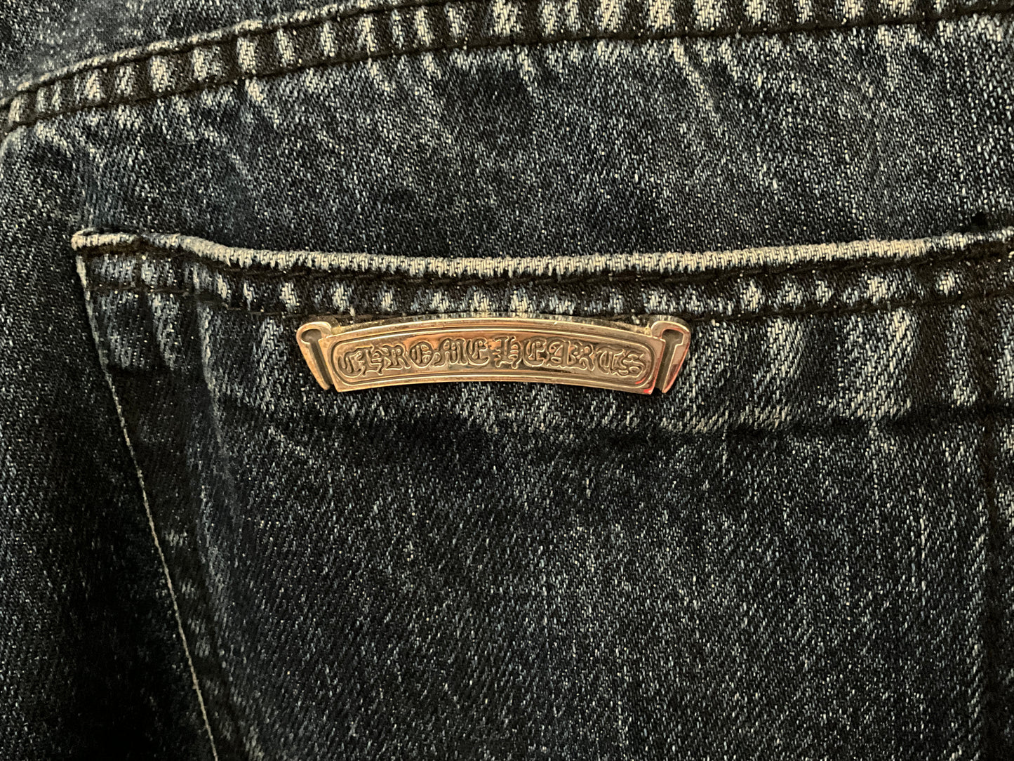 Chrome Hearts Style Cross Fleur Patch Denim Jeans Medium Wash Size 34