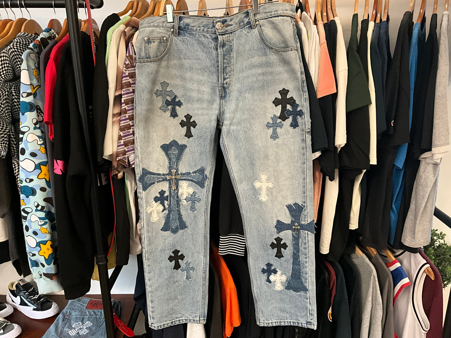Chrome Hearts x Matty Boy Cross Patch Denim Jeans Light Wash Size 36