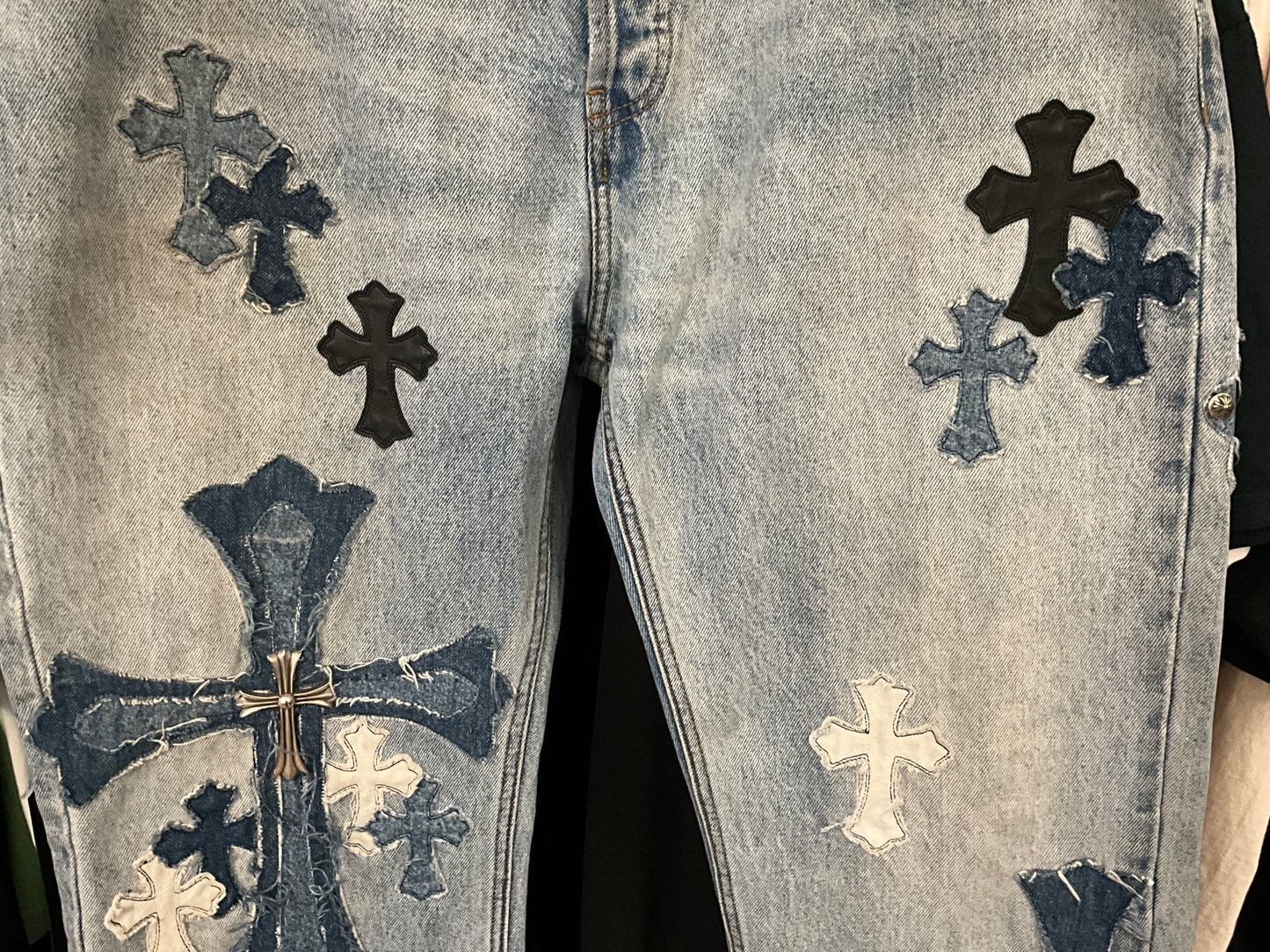 Chrome Hearts x Matty Boy Cross Patch Denim Jeans Light Wash Size 36