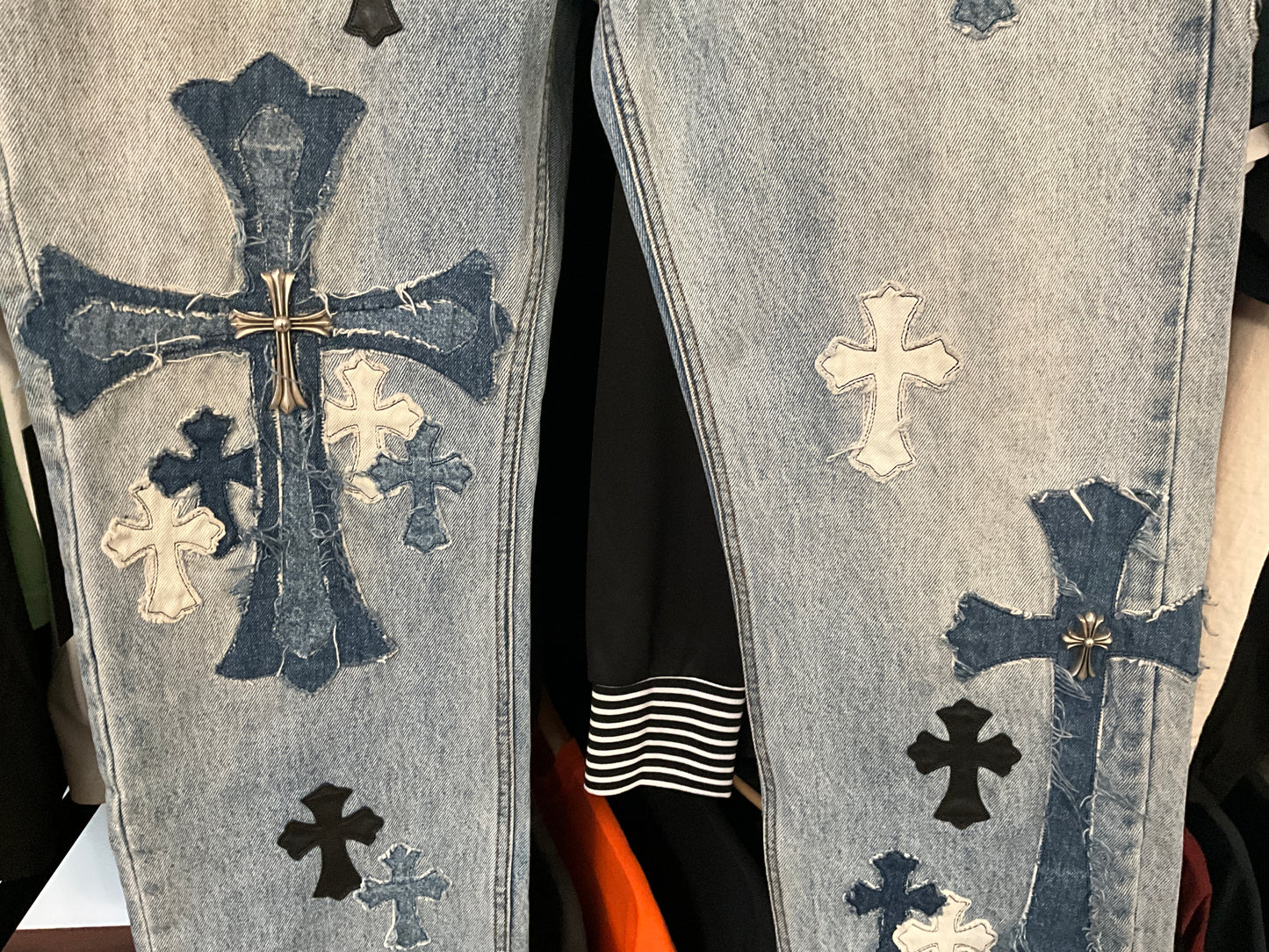 Chrome Hearts x Matty Boy Cross Patch Denim Jeans Light Wash Size 36