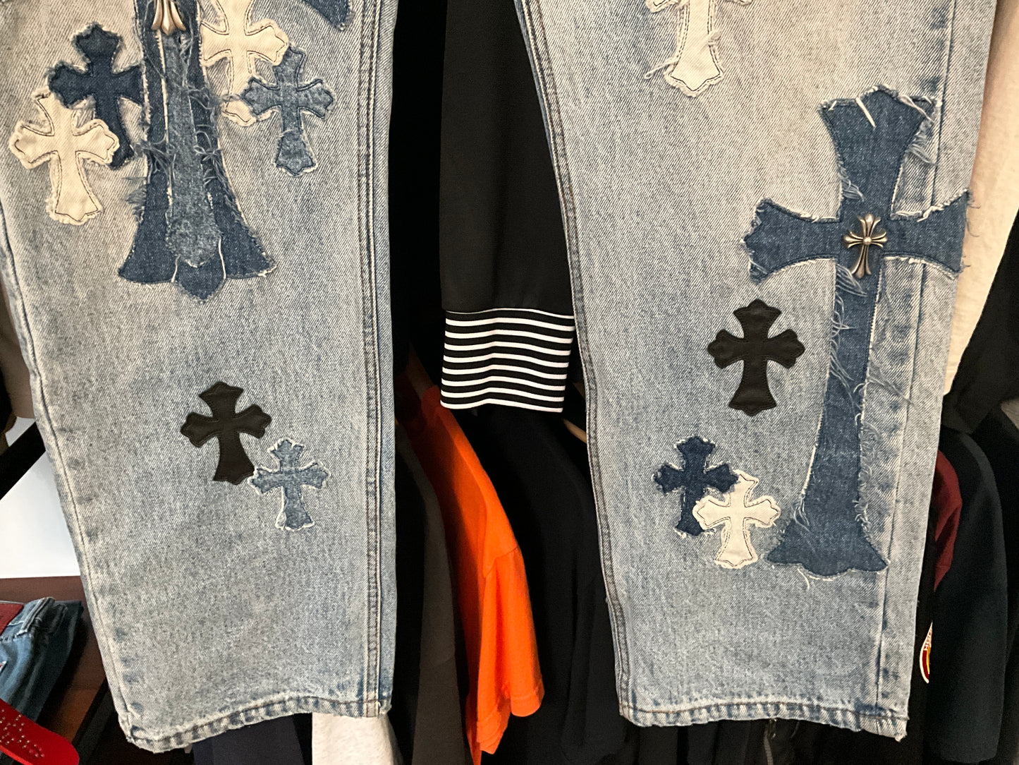 Chrome Hearts x Matty Boy Cross Patch Denim Jeans Light Wash Size 36