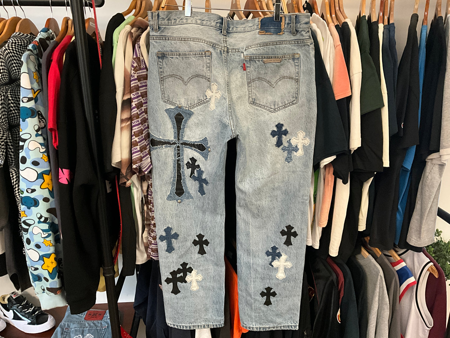 Chrome Hearts x Matty Boy Cross Patch Denim Jeans Light Wash Size 36