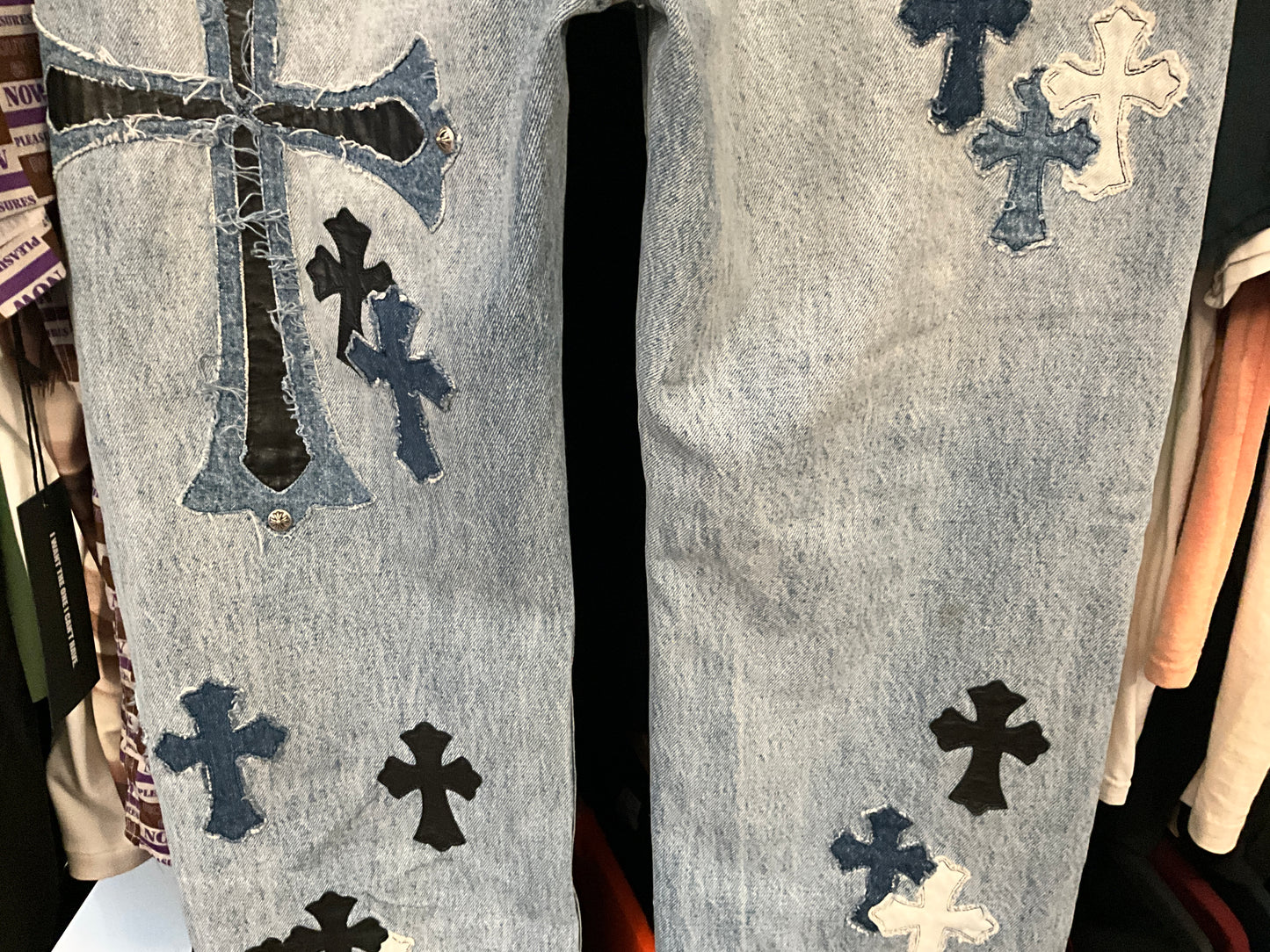 Chrome Hearts x Matty Boy Cross Patch Denim Jeans Light Wash Size 36