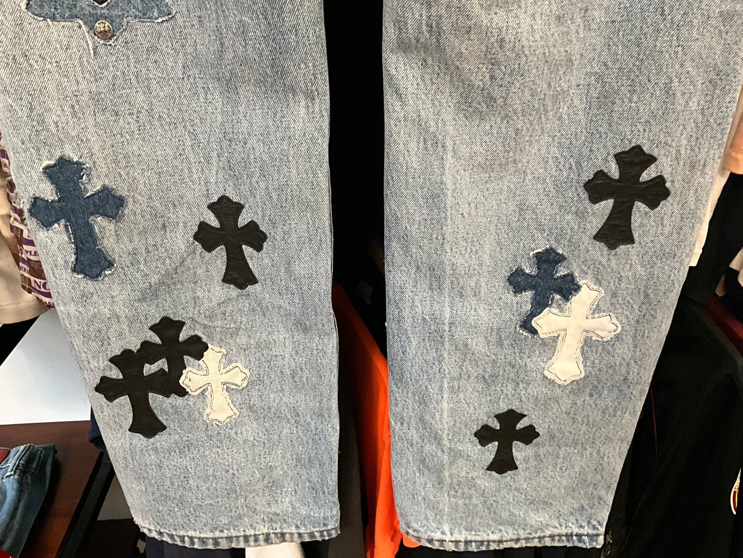 Chrome Hearts x Matty Boy Cross Patch Denim Jeans Light Wash Size 36